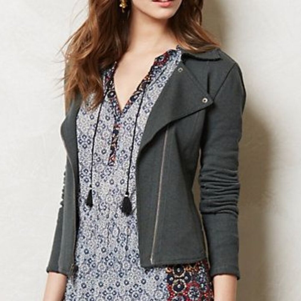 Anthropologie Terry Moto Jacket Grey-Green Knit